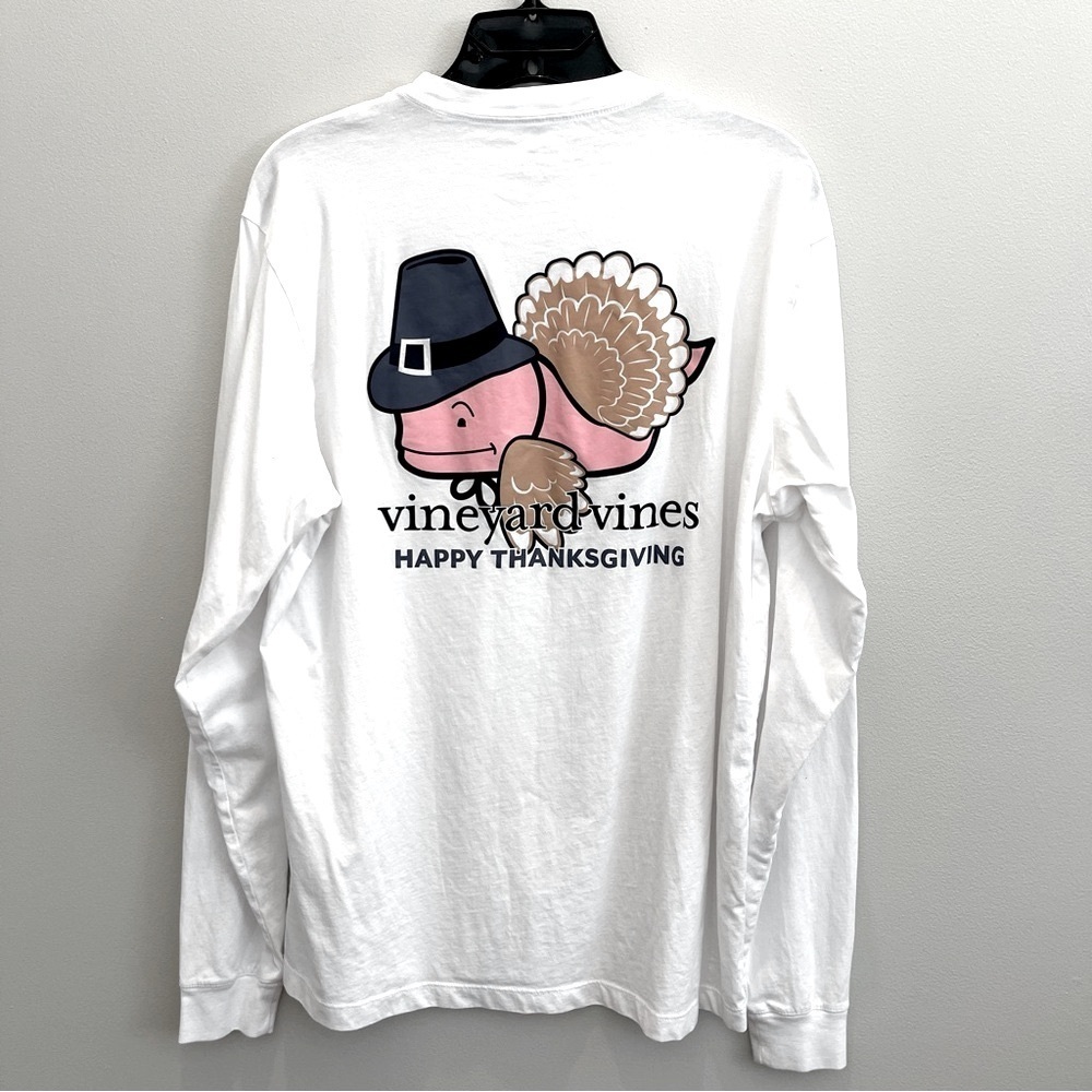 Vineyard Vines Men's Small White Cap Turkey Whale Graphic Pocket T-Shirt